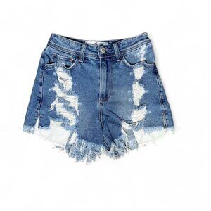 Hollister Shorts Curvy High Rise Vintage Blue Distressed Denim Women Size 0 XS